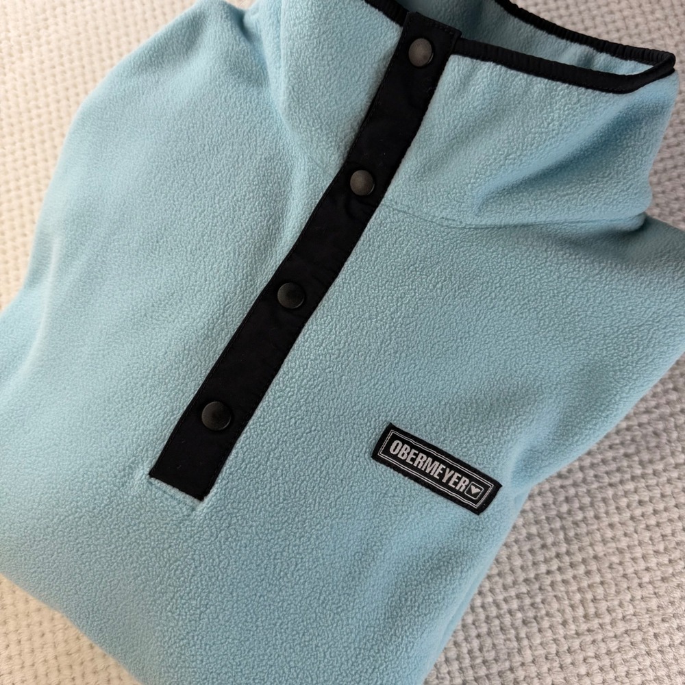 Obermeyer Heritage Collection Fleece Pullover Light Blue Snap Neck Mens XL